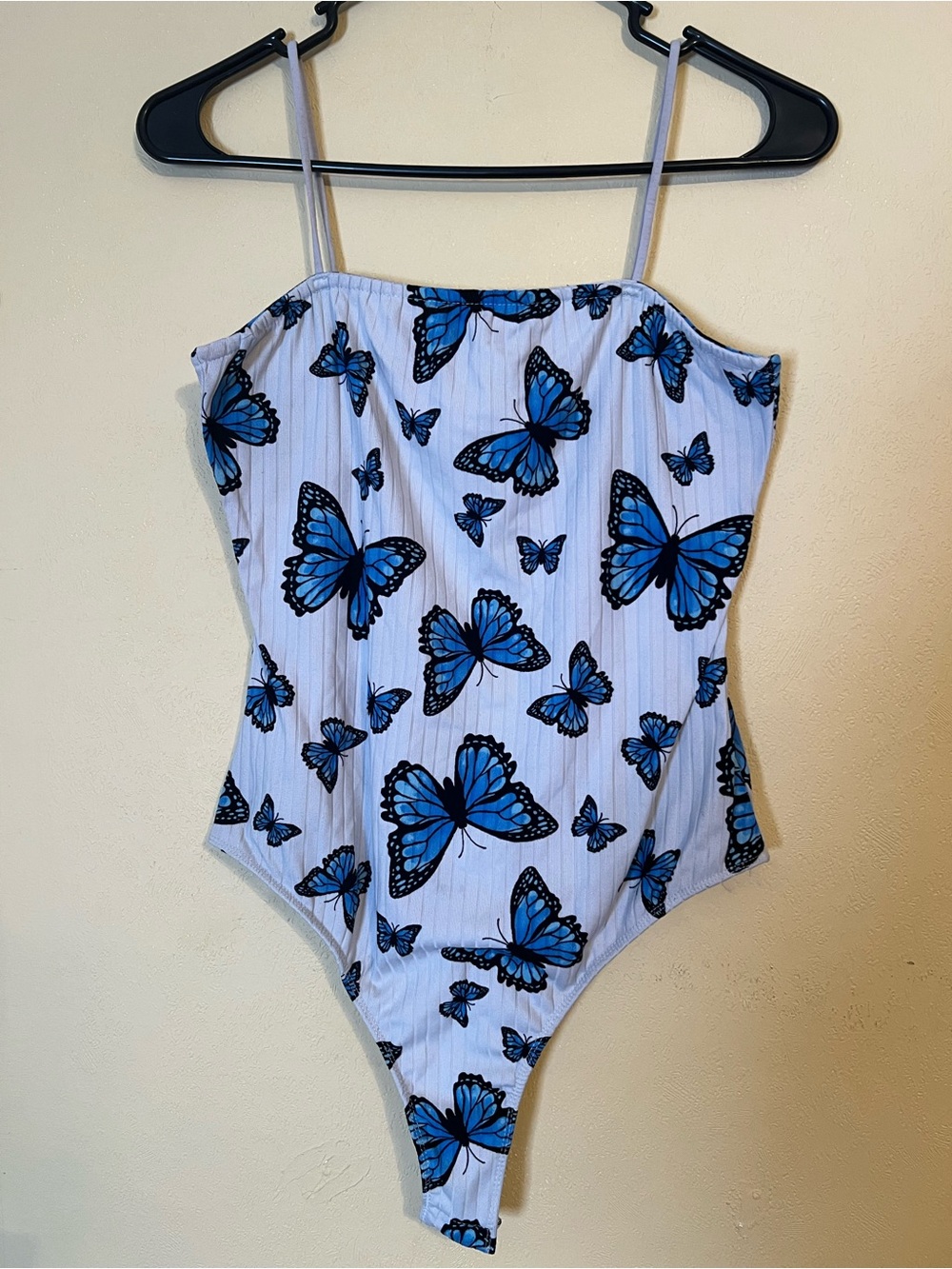 Blue Butterfly Print Women's Bodysuit - Blue